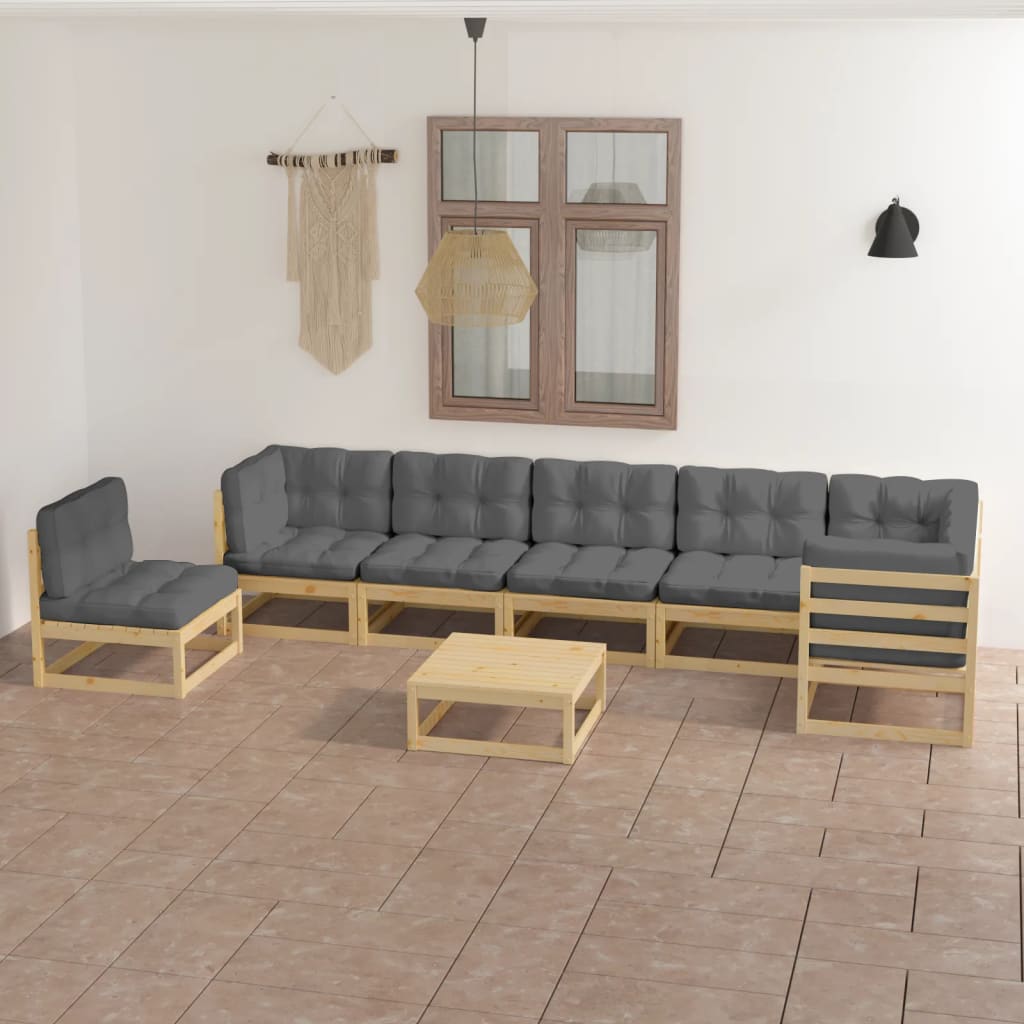 vidaXL 8 Piece Patio Lounge Set with Cushions Solid Wood Pine-12