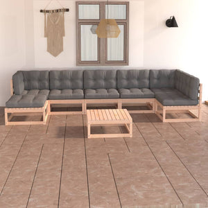 vidaXL 8 Piece Patio Lounge Set with Cushions Solid Wood Pine-12