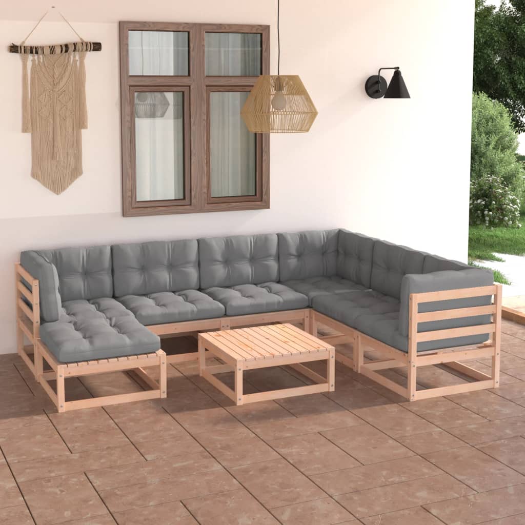 vidaXL 8 Piece Patio Lounge Set with Cushions Solid Wood Pine-12