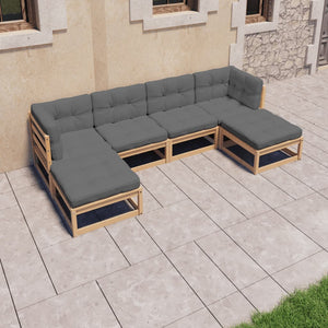 vidaXL 6 Piece Patio Lounge Set with Cushions Solid Wood Pine-12