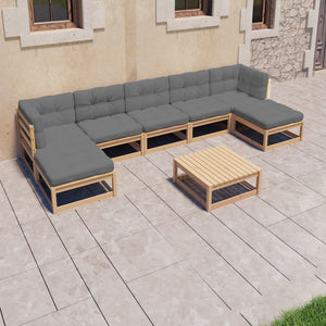 vidaXL 8 Piece Patio Lounge Set with Cushions Solid Wood Pine-12