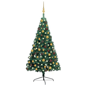 vidaXL Artificial Half Pre-lit Christmas Tree with Ball Set Party Decoration-22