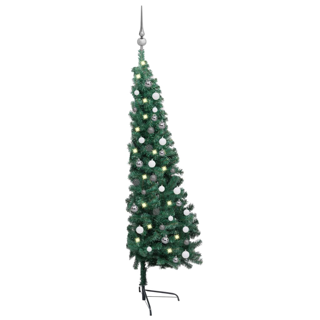 vidaXL Artificial Half Pre-lit Christmas Tree with Ball Set Party Decoration-28