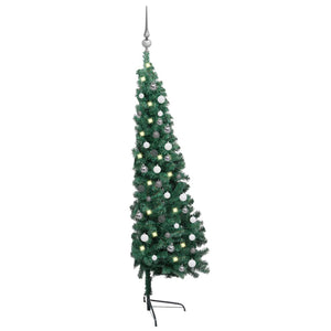 vidaXL Artificial Half Pre-lit Christmas Tree with Ball Set Party Decoration-78