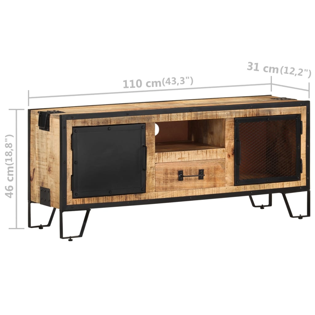 vidaXL TV Stand 43.3"x12.2"x18.1" Rough Mango Wood-10