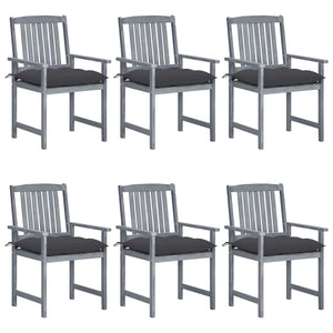 vidaXL Patio Chairs Outdoor Dining Chair with Cushions Gray Solid Wood Acacia-42