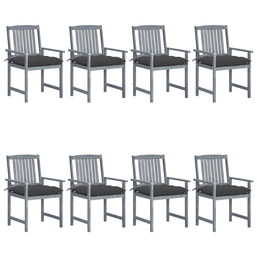 vidaXL Patio Chairs Outdoor Dining Chair with Cushions Gray Solid Wood Acacia-59