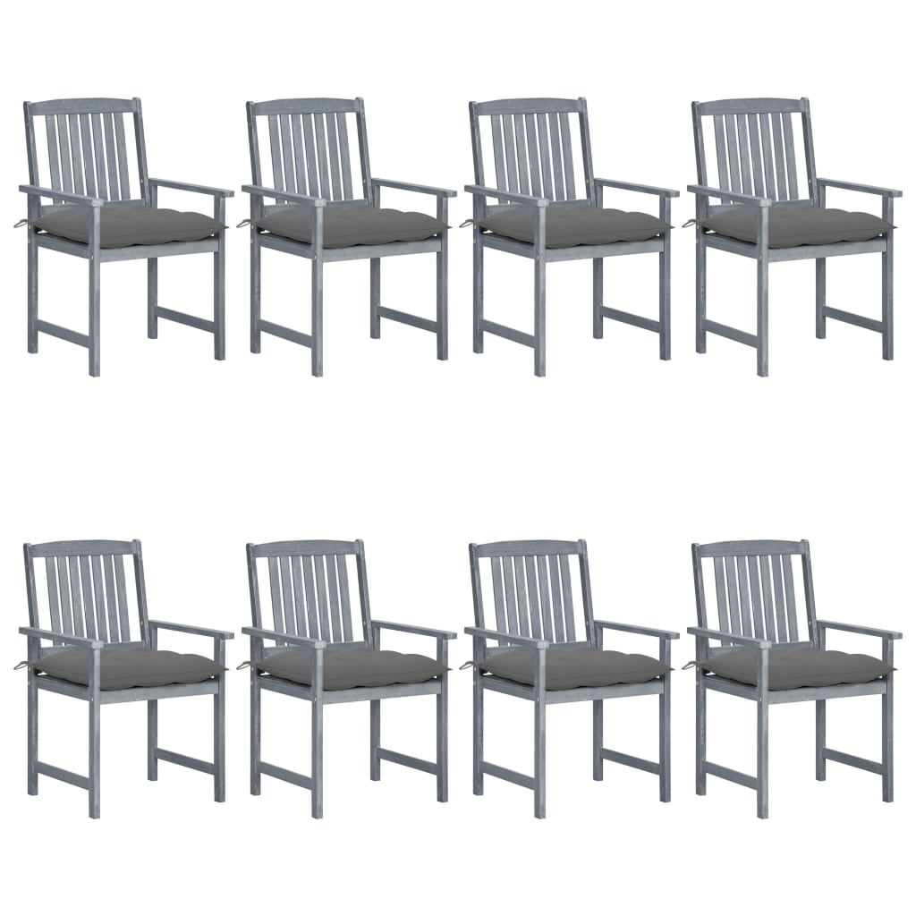 vidaXL Patio Chairs Outdoor Dining Chair with Cushions Gray Solid Wood Acacia-9