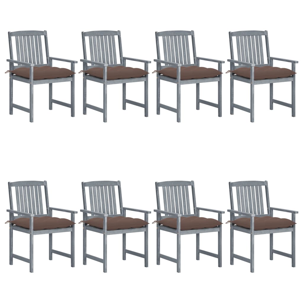 vidaXL Patio Chairs Outdoor Dining Chair with Cushions Gray Solid Wood Acacia-64