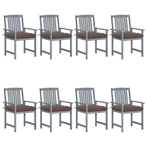 vidaXL Patio Chairs Outdoor Dining Chair with Cushions Gray Solid Wood Acacia-64