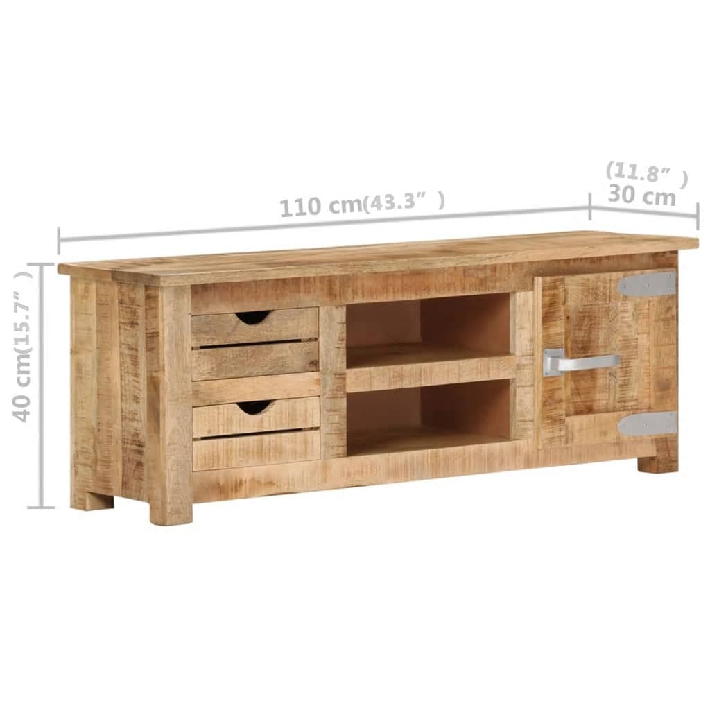 vidaXL TV Stand 43.3"x11.8"x15.7" Rough Mango Wood-9