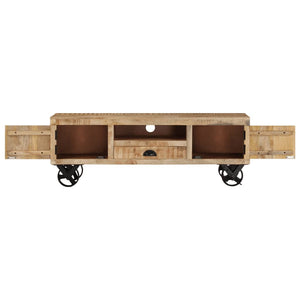 vidaXL TV Stand with Wheels 43.3"x11.8"x14.6" Rough Mango Wood-5