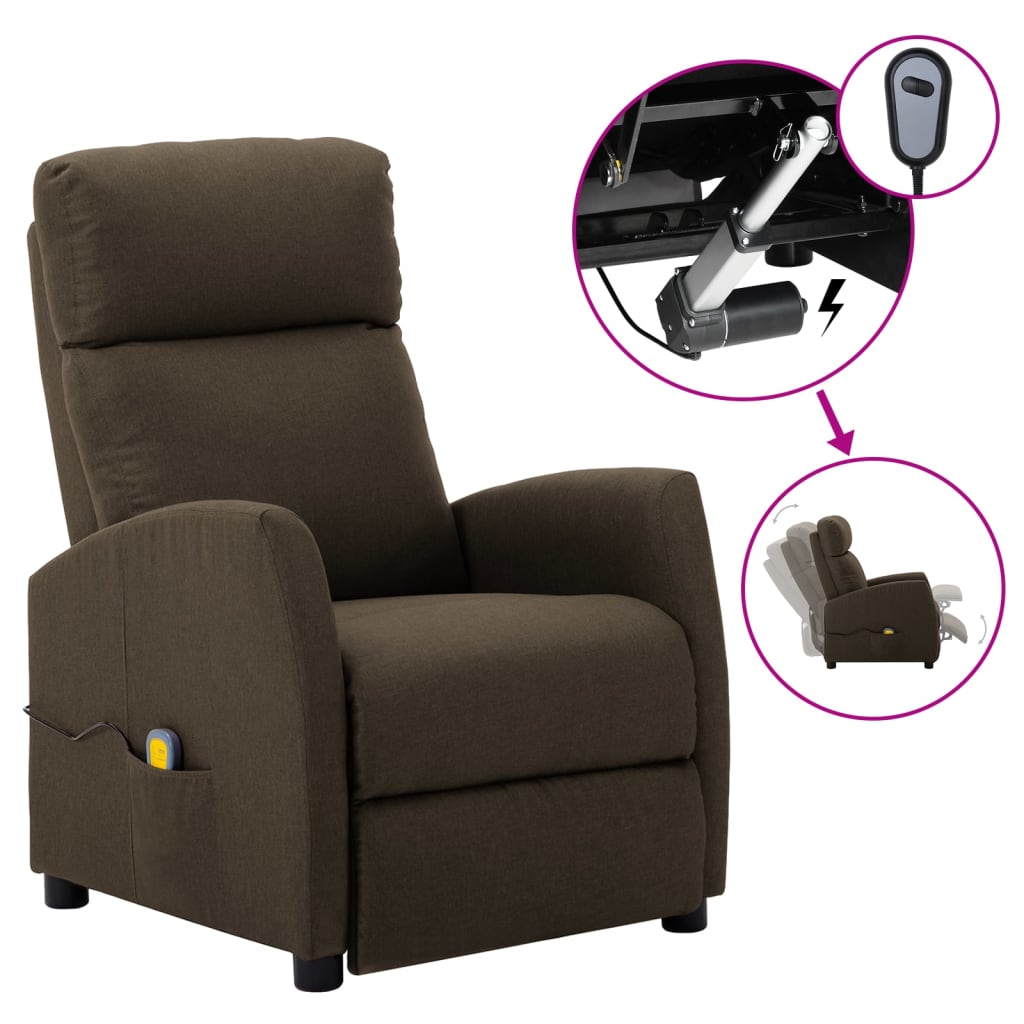 vidaXL Massage Recliner Chair Electric Push Cozy Armchair for Elderly Fabric-10
