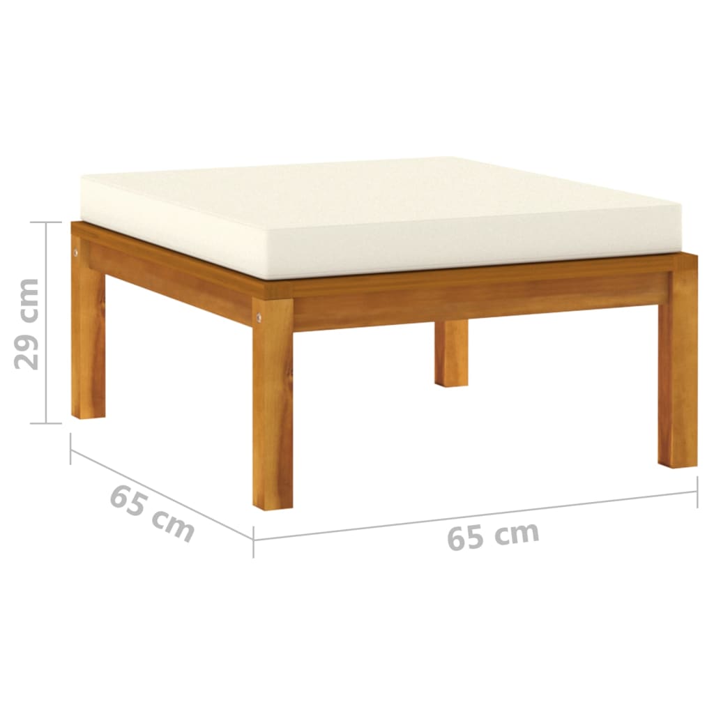 vidaXL Footrest with Cream White Cushion Solid Acacia Wood-5