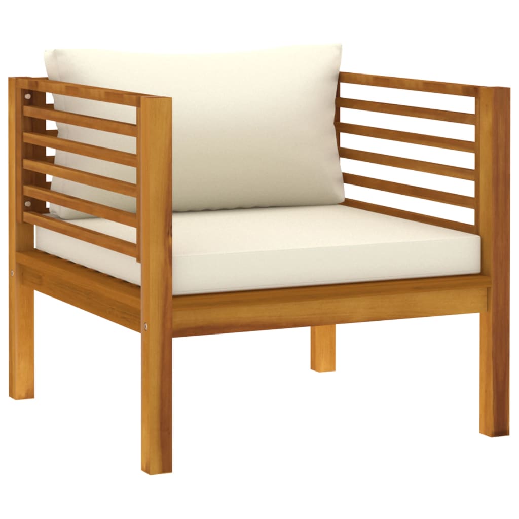 vidaXL Patio Chair with Cream White Cushions Solid Acacia Wood-1