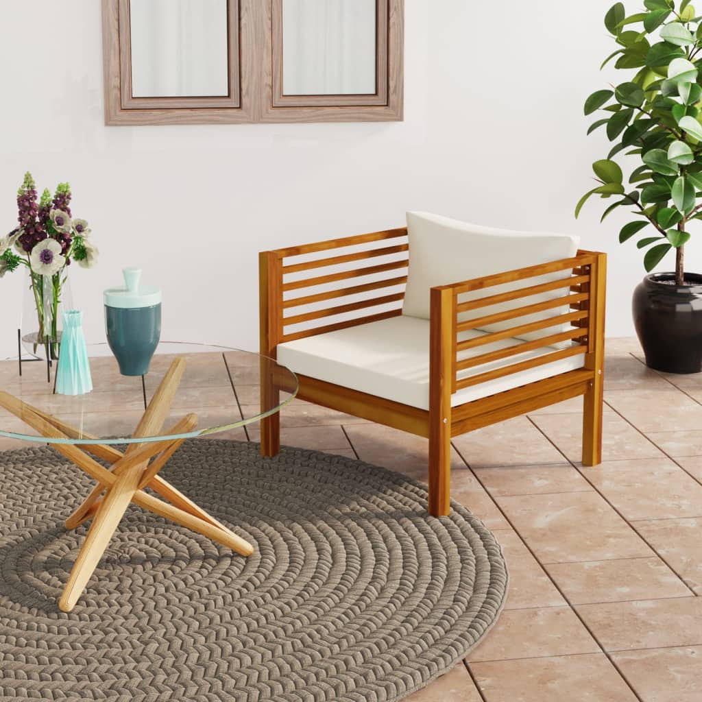 vidaXL Patio Chair with Cream White Cushions Solid Acacia Wood-0