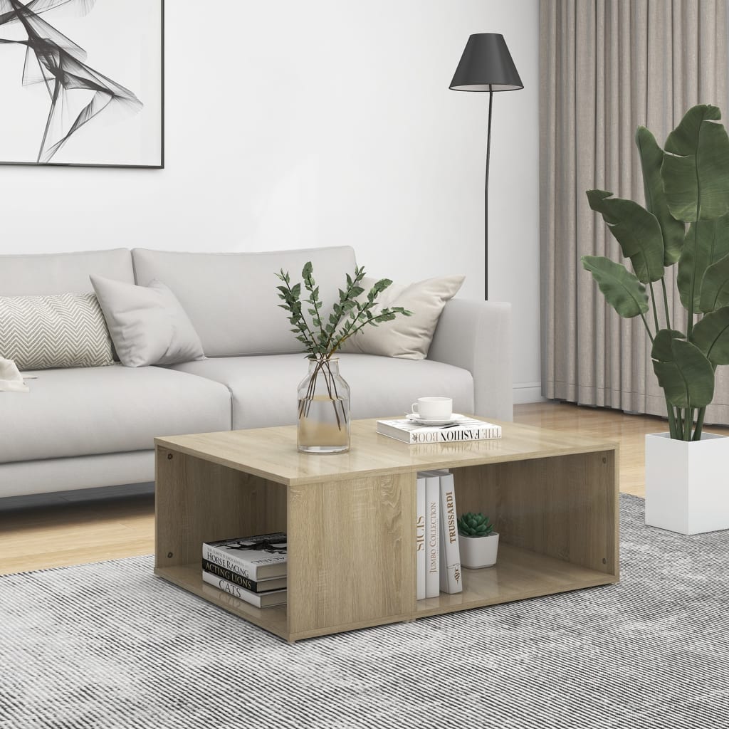 vidaXL Coffee Table White Chipboard Side Sofa Accent High Gloss White/White-18