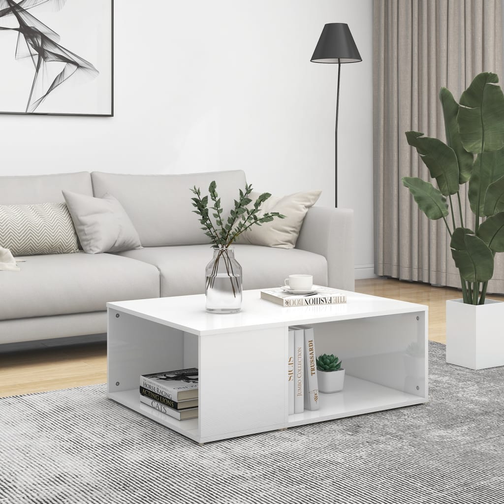 vidaXL Coffee Table White Chipboard Side Sofa Accent High Gloss White/White-25