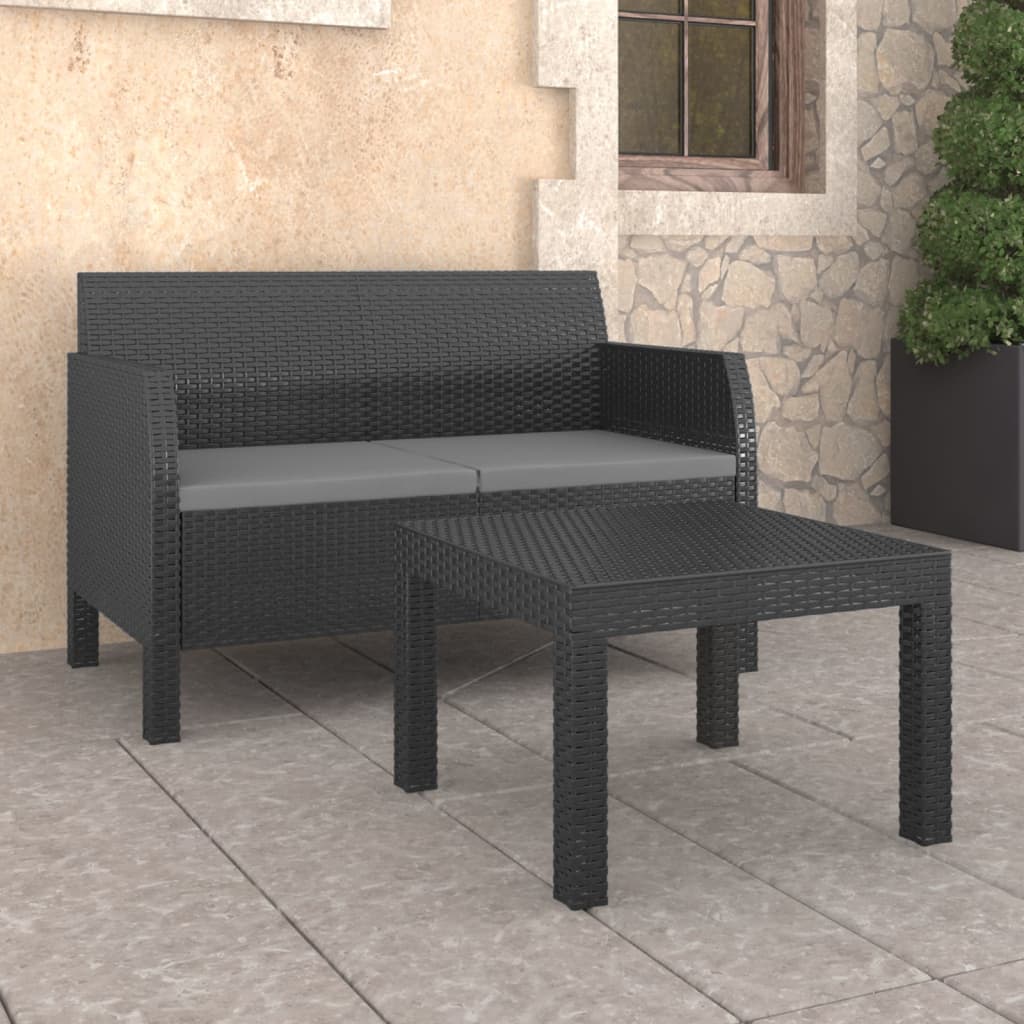 vidaXL 2 Piece Patio Lounge Set with Cushions PP Rattan Anthracite-0