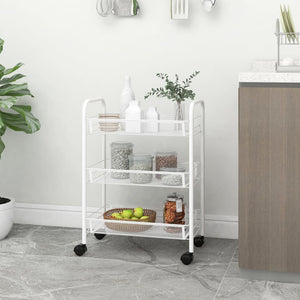 vidaXL Kitchen Trolley Rolling Storage Utility Cart with Mesh Baskets Iron-29