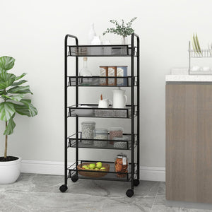 vidaXL Kitchen Trolley Rolling Storage Utility Cart with Mesh Baskets Iron-13