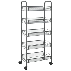 vidaXL Kitchen Trolley Rolling Storage Utility Cart with Mesh Baskets Iron-26