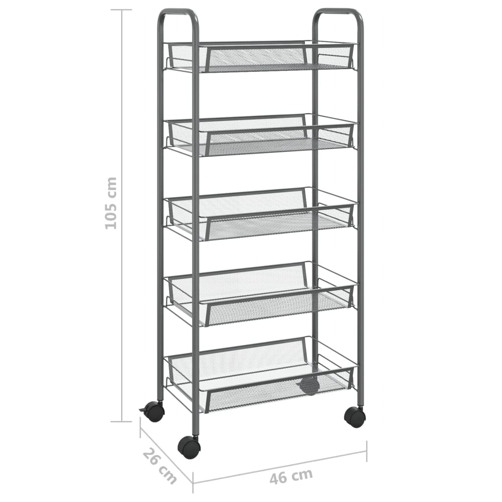 vidaXL Kitchen Trolley Rolling Storage Utility Cart with Mesh Baskets Iron-6