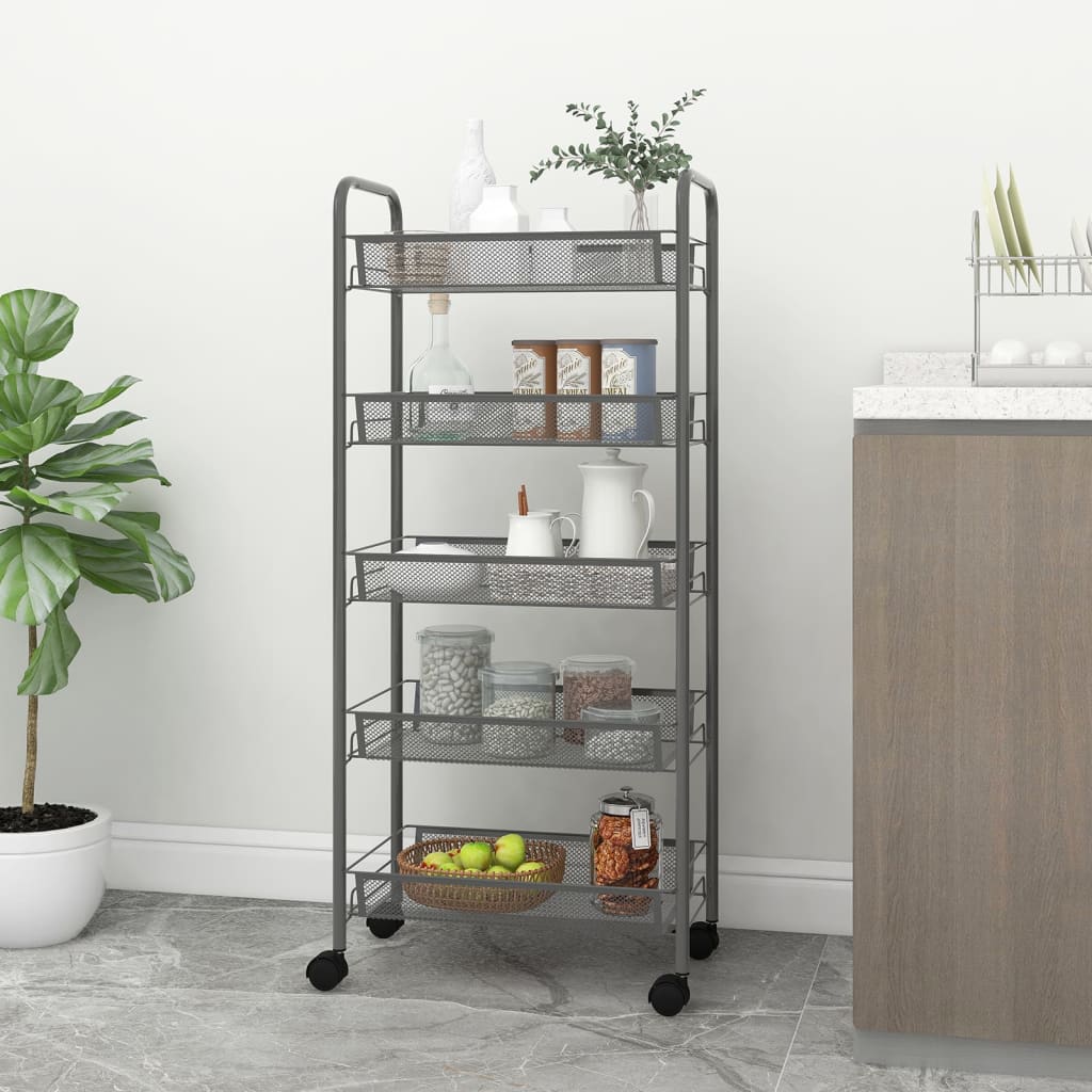 vidaXL Kitchen Trolley Rolling Storage Utility Cart with Mesh Baskets Iron-32