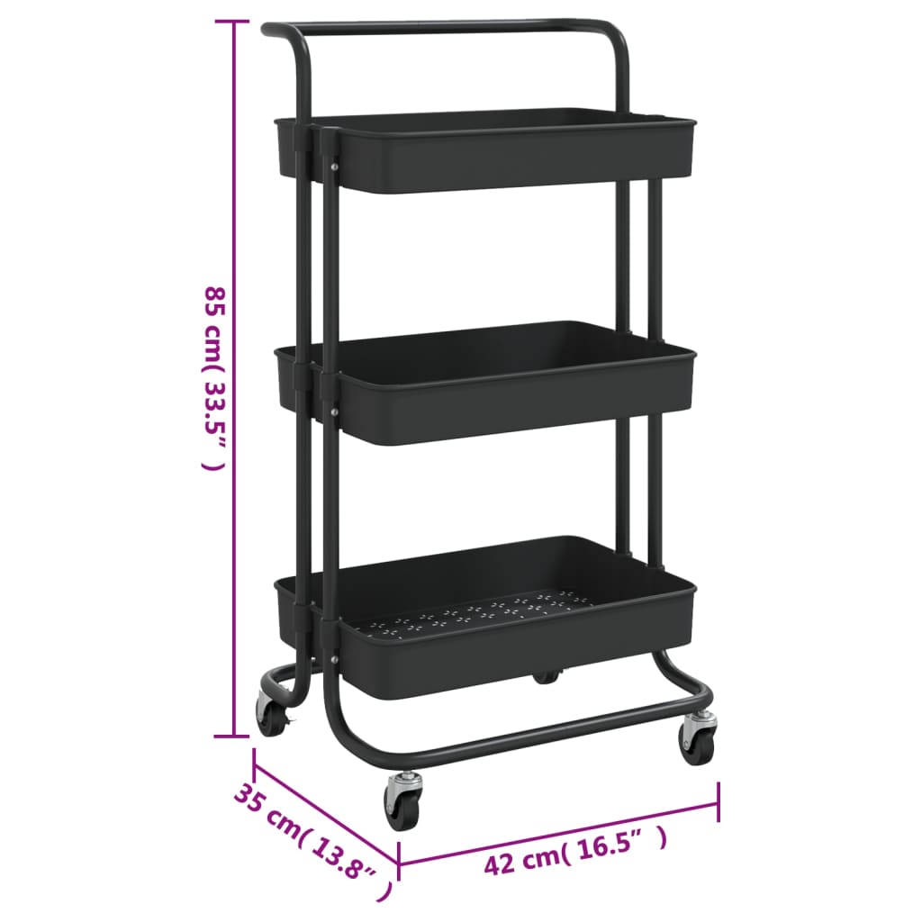 vidaXL 3-Tier Kitchen Trolley Rolling Storage Cart with Wheels Iron and ABS-23
