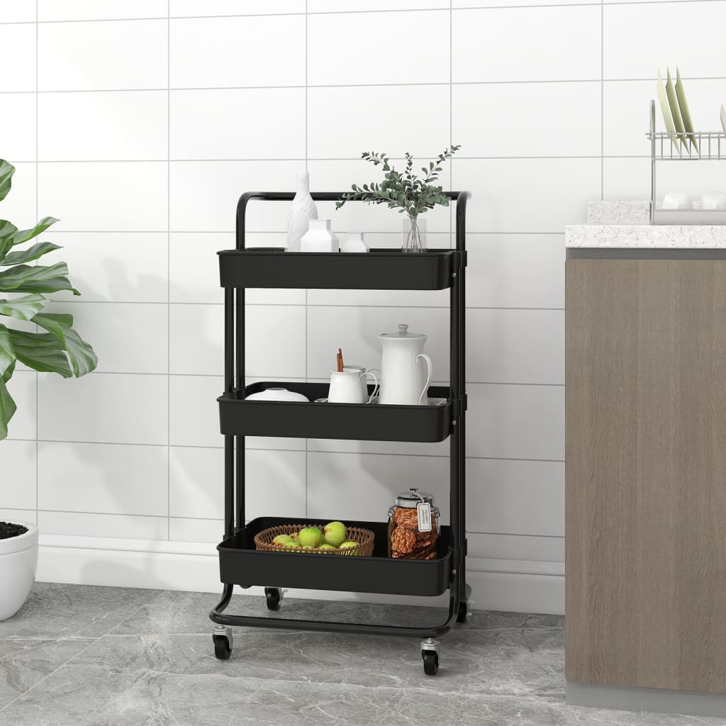 vidaXL 3-Tier Kitchen Trolley Rolling Storage Cart with Wheels Iron and ABS-22