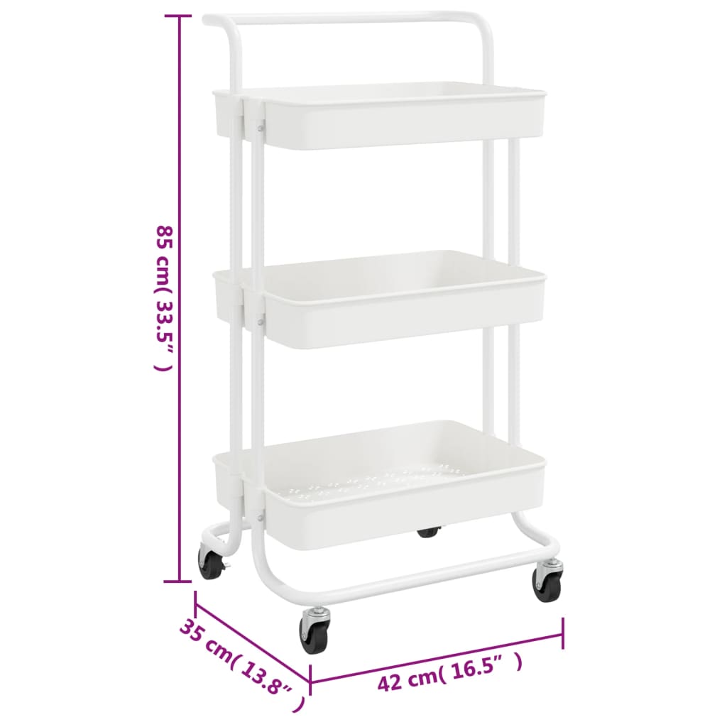 vidaXL 3-Tier Kitchen Trolley Rolling Storage Cart with Wheels Iron and ABS-19