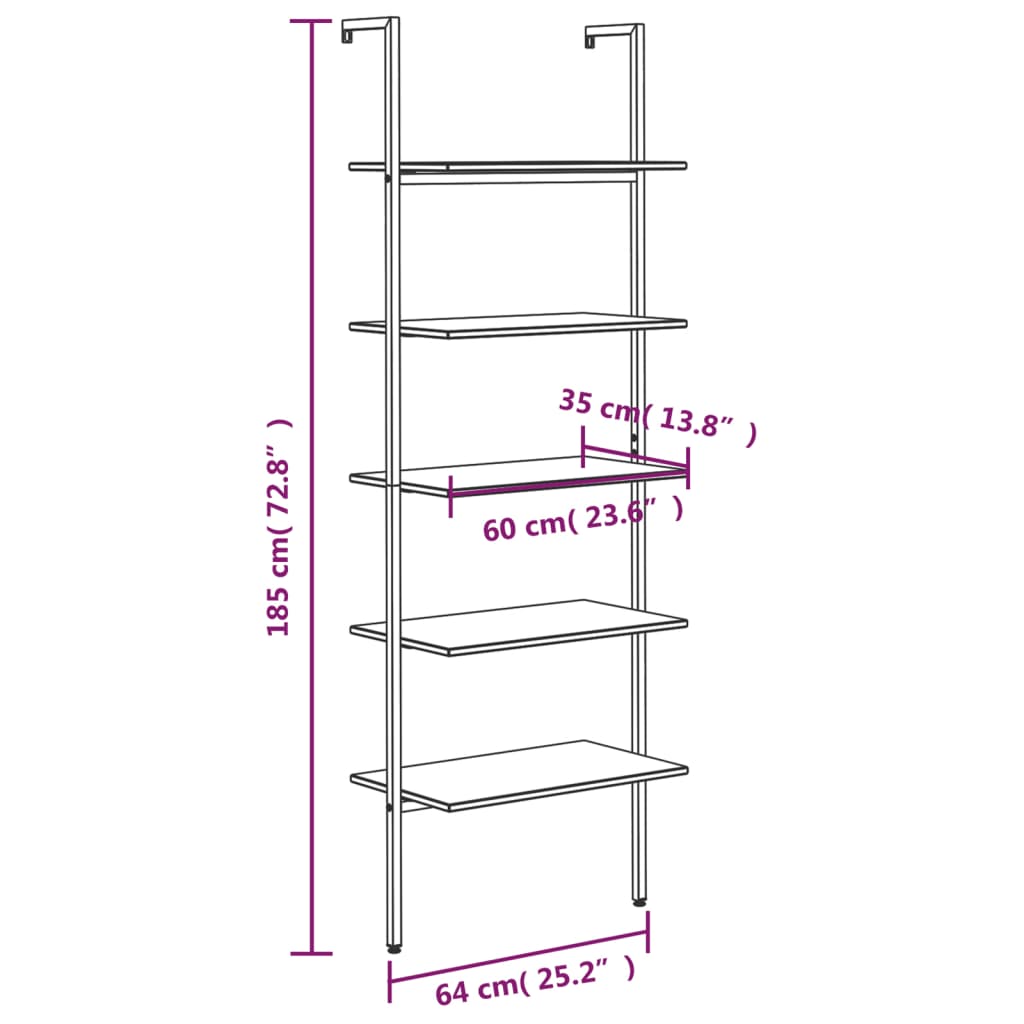 vidaXL 5-Tier Leaning Shelf Storage 5-Tier Bookshelf Rack for Living Room-19