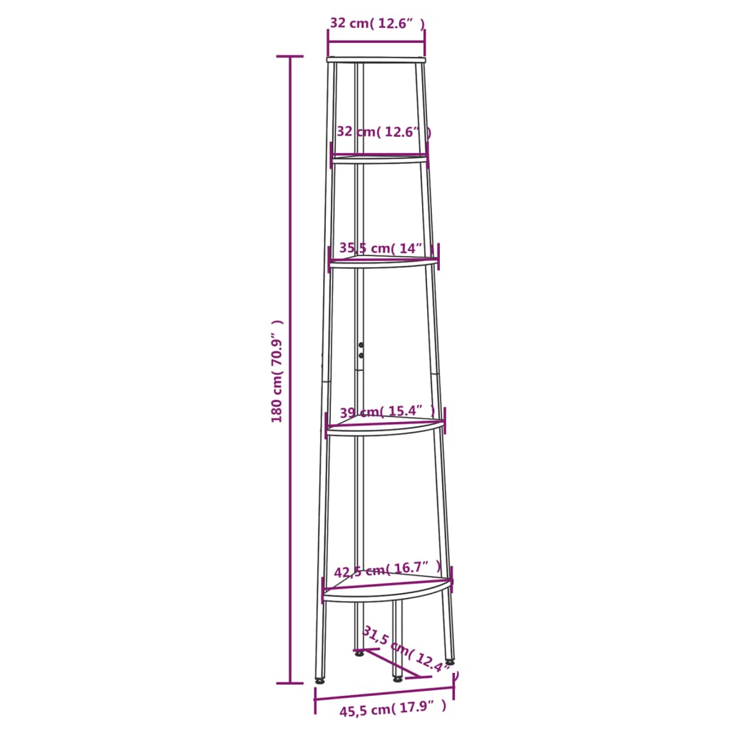 vidaXL 5-Tier Corner Shelf Storage Display Bookshelf for Home Living Room-15