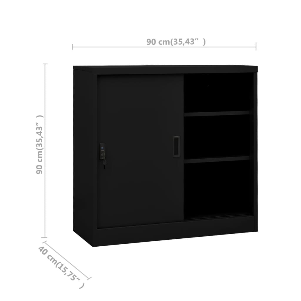 vidaXL Office Cabinet with Sliding Door Anthracite 35.4"x15.7"x35.4" Steel-3