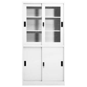 vidaXL Filing Cabinet Storage Office File Cabinet with Sliding Door Steel-4