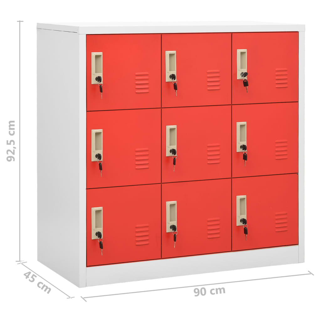 vidaXL Locker Cabinet Light Gray and Red 35.4"x17.7"x36.4" Steel-7