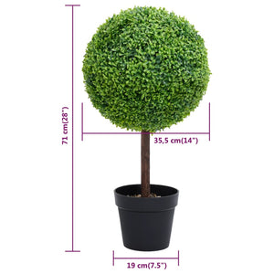 vidaXL Artificial Topiary Tree Faux Boxwood Ball with Pot Fake Plant Green 28"-3