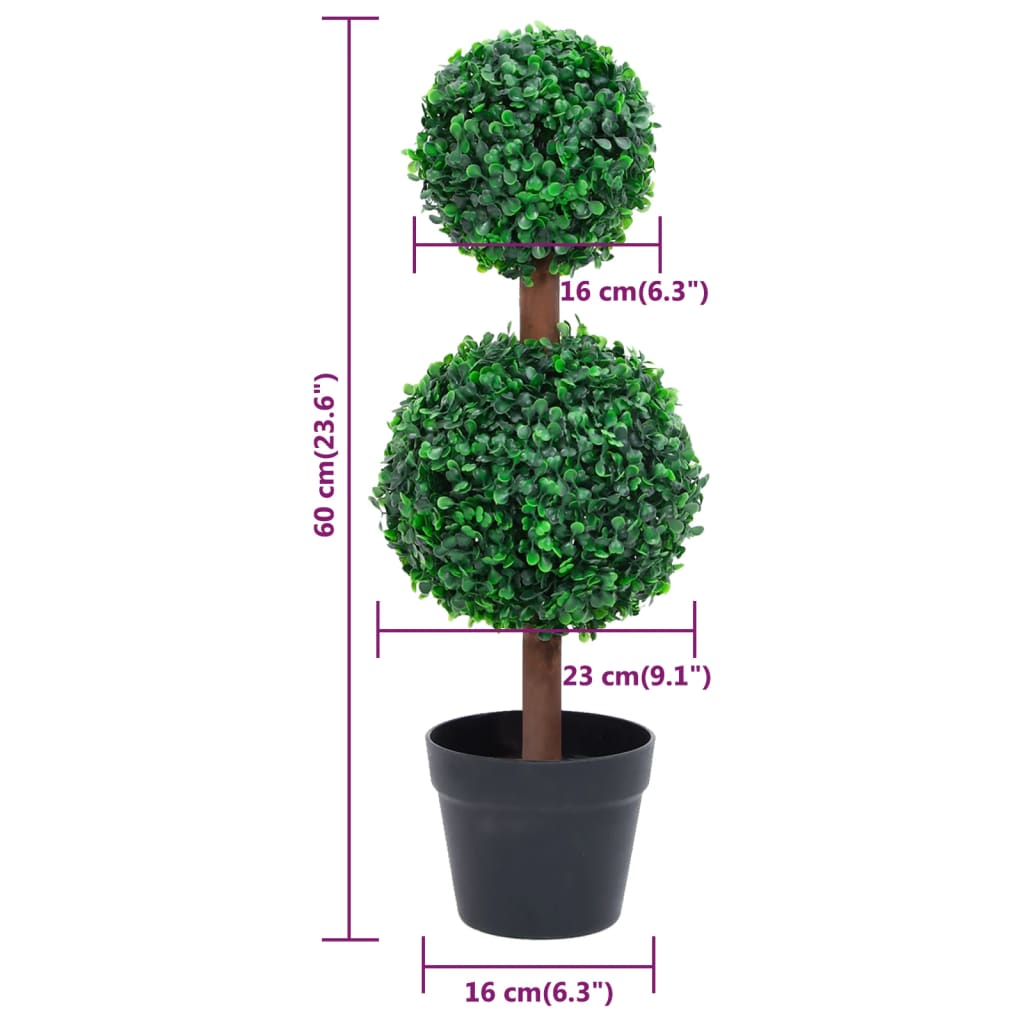 vidaXL Artificial Topiary Tree Faux Boxwood Ball with Pot Fake Plant Green 28"-25