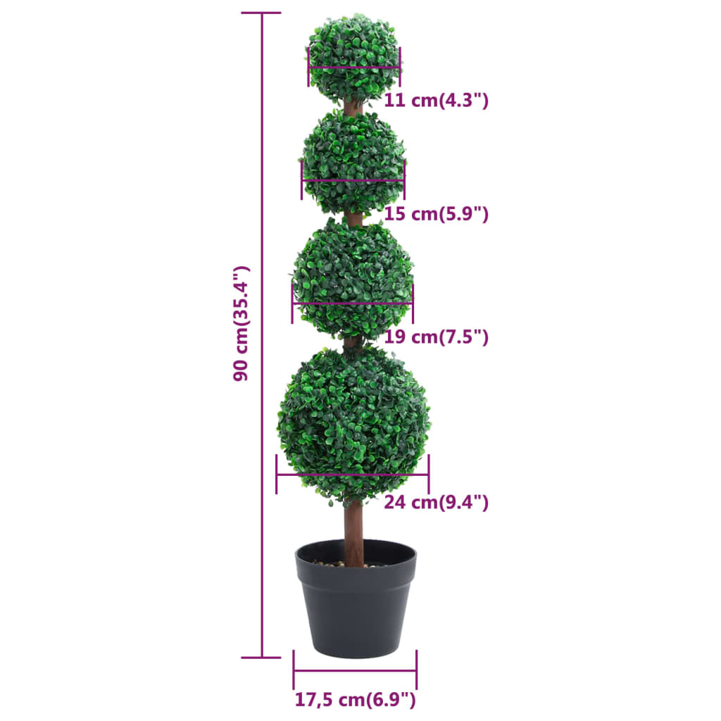 vidaXL Artificial Topiary Tree Faux Boxwood Ball with Pot Fake Plant Green 28"-14