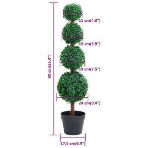 vidaXL Artificial Topiary Tree Faux Boxwood Ball with Pot Fake Plant Green 28"-26