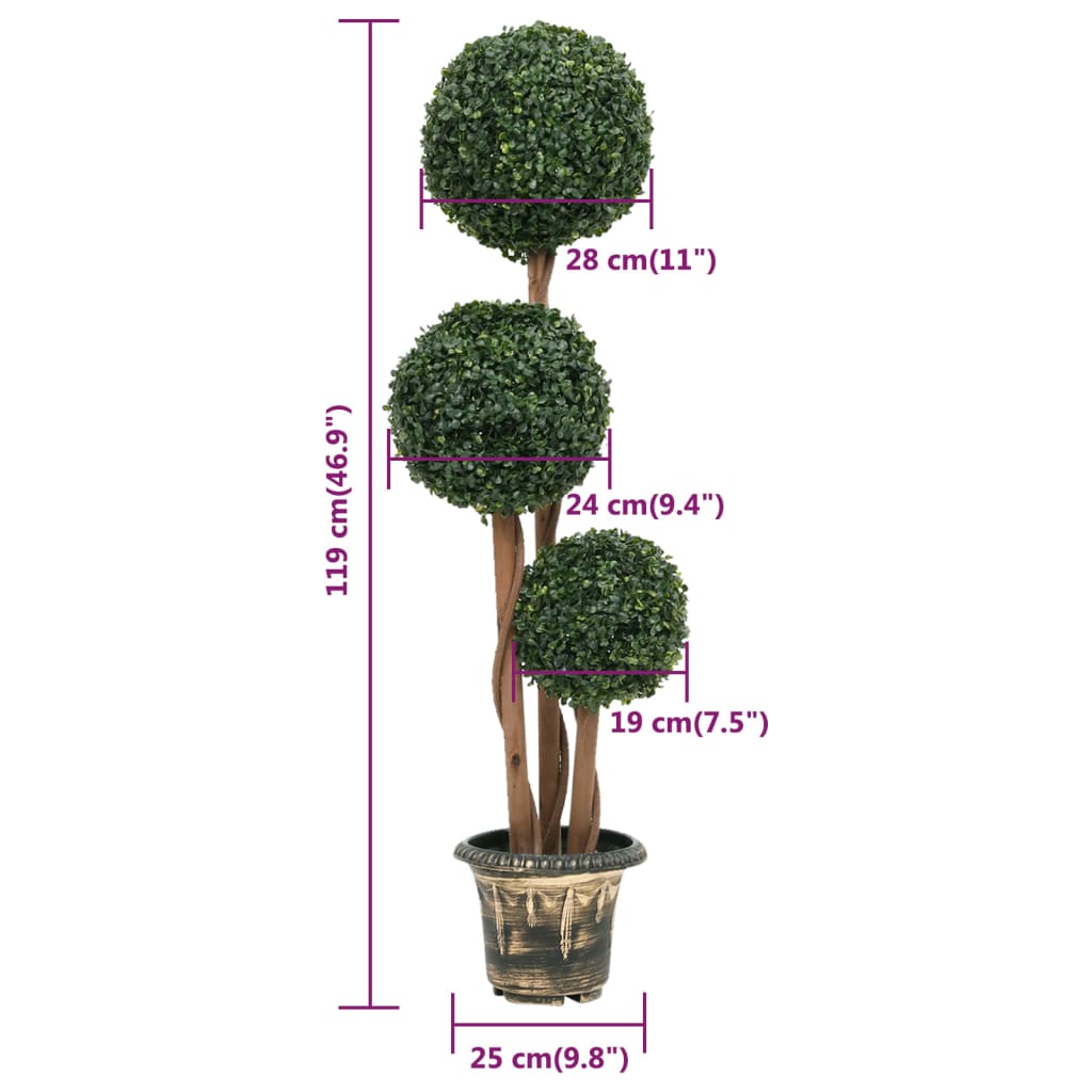 vidaXL Artificial Topiary Tree Faux Boxwood Ball with Pot Fake Plant Green 28"-21