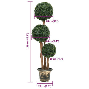 vidaXL Artificial Topiary Tree Faux Boxwood Ball with Pot Fake Plant Green 28"-21