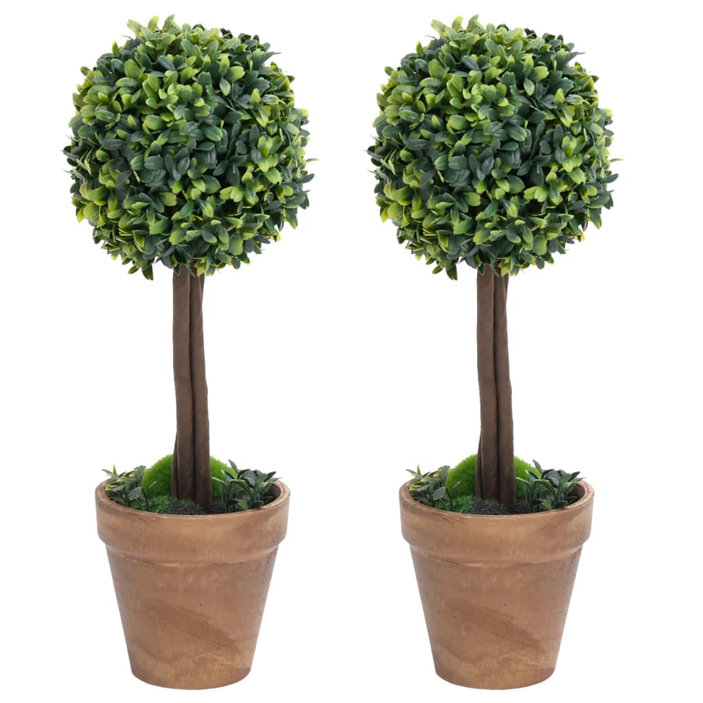 vidaXL Artificial Topiary Tree 2 pcs Faux Boxwood with Pots Ball Shaped Green 13"-1