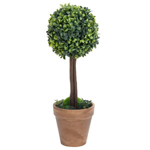 vidaXL Artificial Topiary Tree 2 pcs Faux Boxwood with Pots Ball Shaped Green 13"-9