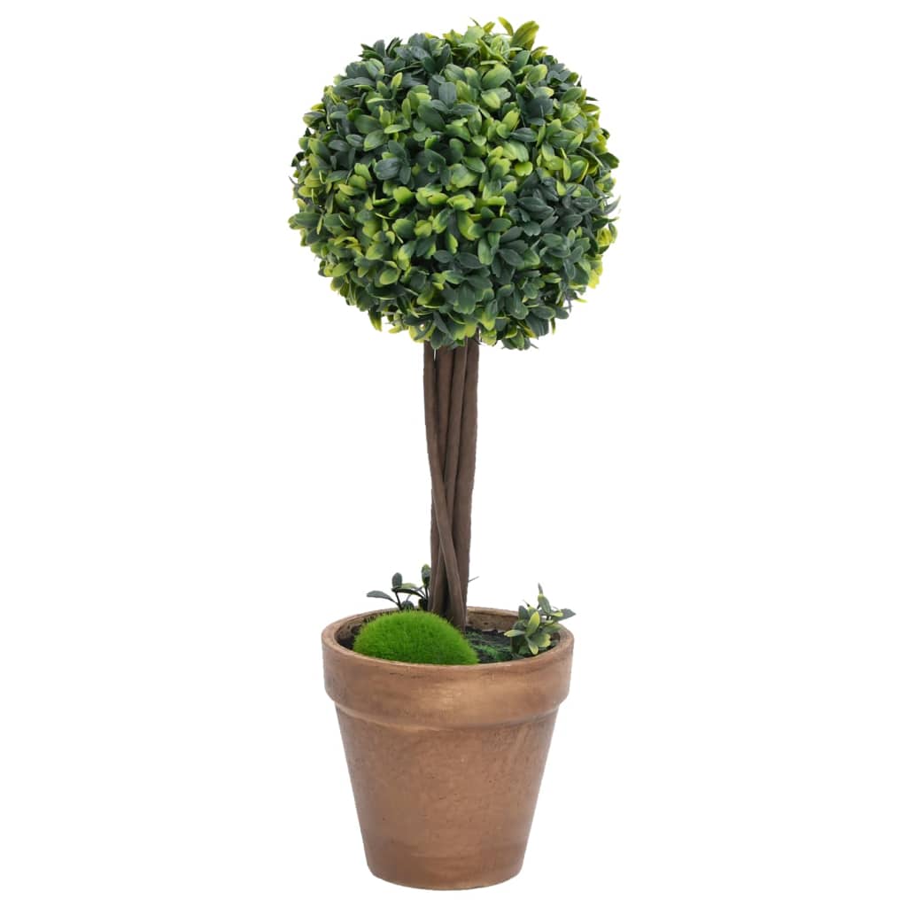 vidaXL Artificial Topiary Tree 2 pcs Faux Boxwood with Pots Ball Shaped Green 13"-4