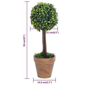 vidaXL Artificial Topiary Tree 2 pcs Faux Boxwood with Pots Ball Shaped Green 13"-16