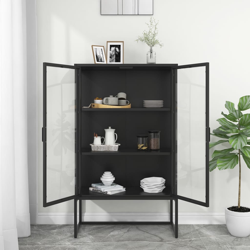 vidaXL Storage Cabinet for Entryway Hallway Office Steel and Tempered Glass-8