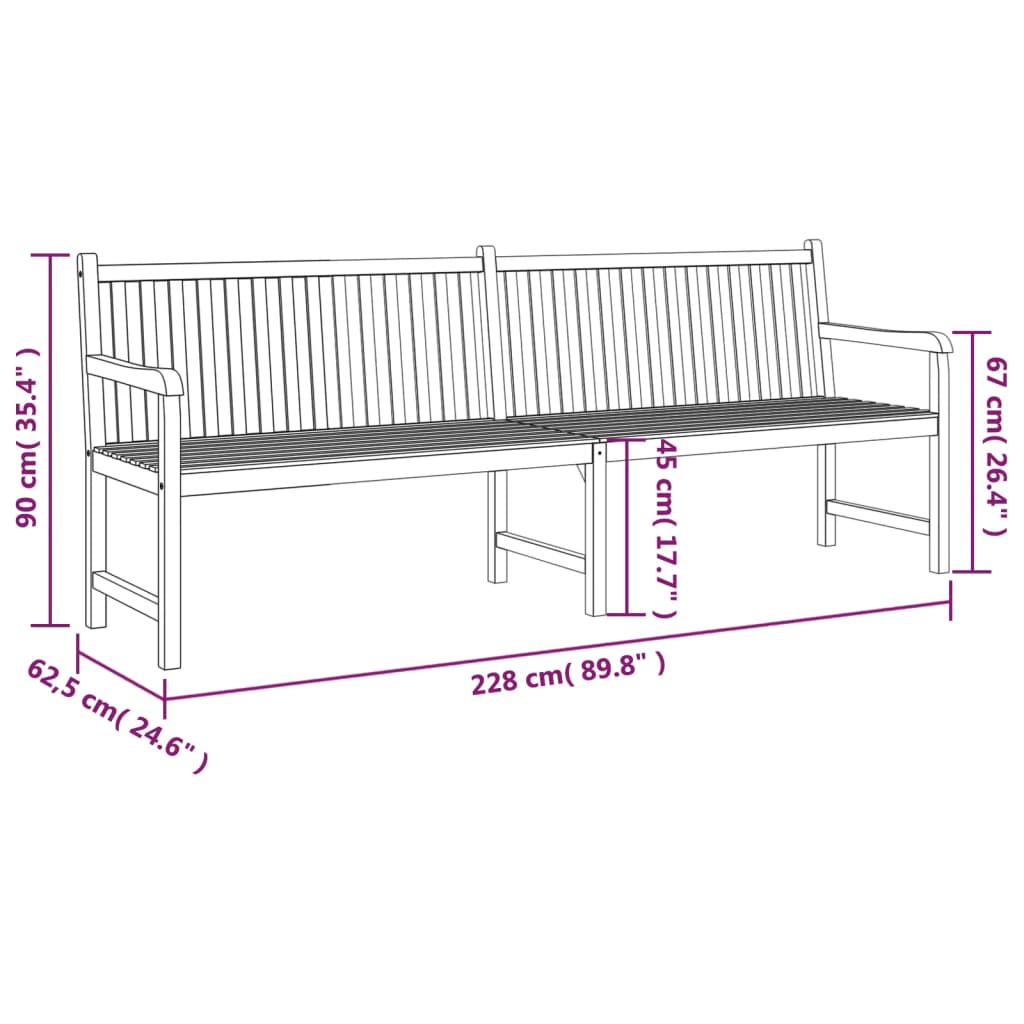 vidaXL Outdoor Patio Bench Garden Front Porch Chair Bench Solid Wood Teak-28