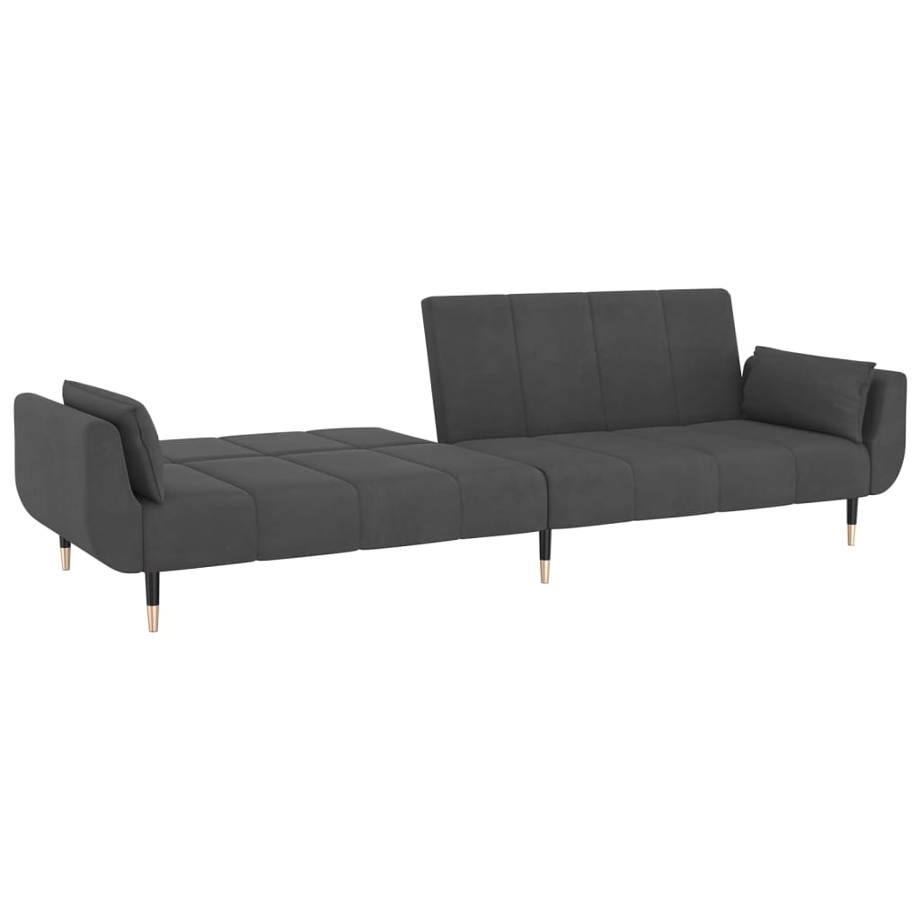 vidaXL 2-Seater Sofa Bed with Two Pillows Dark Gray Velvet-7