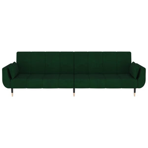 vidaXL 2-Seater Sofa Bed with Two Pillows Dark Green Velvet-5